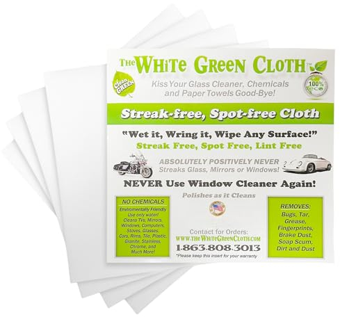 The White Green Cloth Wiederverwendbare Reinigungstücher für streifenfreie Fenster, Spiegel und Allzweckgebrauch, chemikalienfrei, saugfähig, Abriebfest, 40,6 x 40,6 cm, weiße Reinigungstücher,