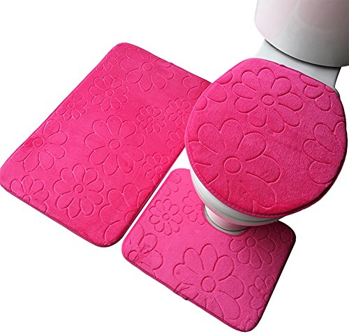 Demarkt Badgarnitur 3 TLG Set WC Vorleger Badematten Set für Toilet für Toilet (Rosa)