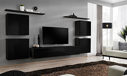 All4All Wohnwand SW 4 - Wohnzimmermöbel - Schrankwand für Wohnzimmer - Wohnzimmerschrank - Anbauwand Wohnwand Hängend - Modern - Schwarz 21