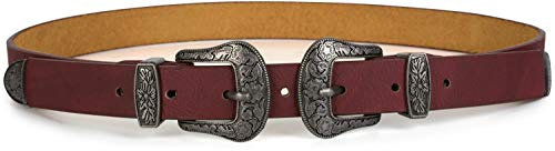 styleBREAKER Gürtel mit doppelter verzierter Schnalle im Western Style, B-Low Belt, Taillengürtel, kürzbar, Damen 03010085, Farbe:Bordeaux-Rot, Größe:95cm