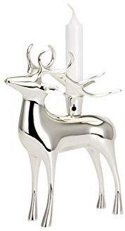 Gravuren und Geschenke Kerzenständer Rentier Versilbert incl. Kerze (Größe M)