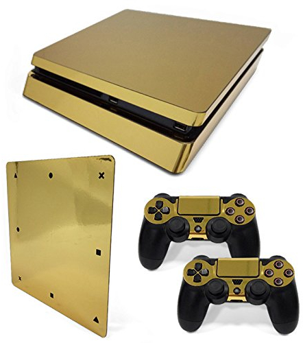 Mcbazel Vinyl Sticker Protect para Consola y Controlador, Etiqueta de Piel para PS4 Slim-Oro