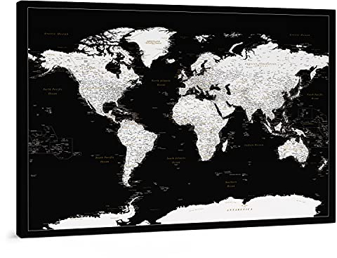 Trip Map Pinnwand Weltkarte - Leinwand Weltkarte Pinnwand mit Pins - Schwarz & Weiß Farbe - zur Personalisierung - Gerahmte Weltkarte zum Pinnen - 150x100 cm; 120x80 cm; 100x70 cm Größen