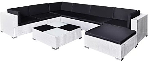 tidyard 24-TLG. Gartenlounge-Set Gartensofa Poly Rattan Loungesofa Outdoor Balkon Terrasse Sofagarnitur Sitzkomfort Gartenm?bel mit Couchtisch, Hocker und Polster - Wei? und Schwarz