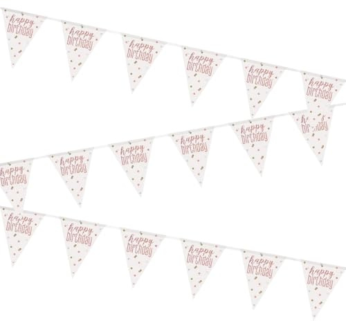 Stunning Rose Gold Happy Birthday Glitz Prismatic Flag Banner (274cm) - Perfect Party Decor Addition for a Memorable Milestone - 1 Pc