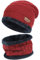 Bequemer Laden 2 Stücke Winter Beanie Mütze Schal Set Wolle Warme Strickmütze Dicke Fleecefutter Wintermütze & Schal für Herren und Damen, 1-Rot, Einheitsgröße
