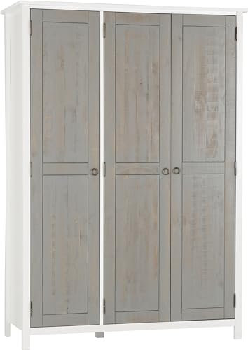 Seconique Vermont 3 Door Wardrobe in White/Grey