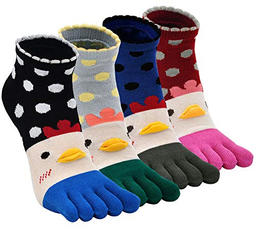 ZFSOCK Zehensocken Damen Baumwolle Five Finger Socken Bunt Sport Socken Zehen Einzeln Lustig Atmungsaktiv Laufen Socken 36-41, 4 Paare(4/7 Jahre)
