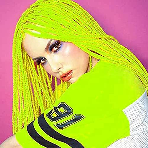 Karissa Haar Micro Geflochtene Lace Front Perücken für Frauen Fluorescent Green Braid Perücke Lange Kunsthaar Perücke Frontal Spitze Neon Haar Perücke Glueless Hitzebeständige Faser Haar für