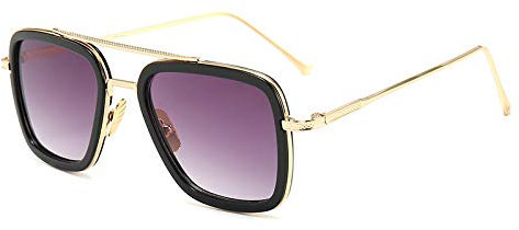 Iron Man Sonnenbrillen Herren Trendy Brillen Fashion Square Sonnenbrillen Doppeltes graues Blatt des schwarzen Kreises des Goldrahmens