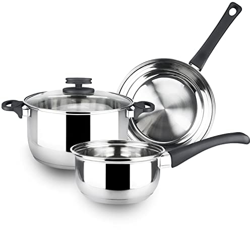 Magefesa Style - Batería de Cocina, Acero Inoxidable, 4 Piezas, Incluye Cacerola + Cazo + Sartén, Todo tipo de Cocinas, Induccion, Ecológica