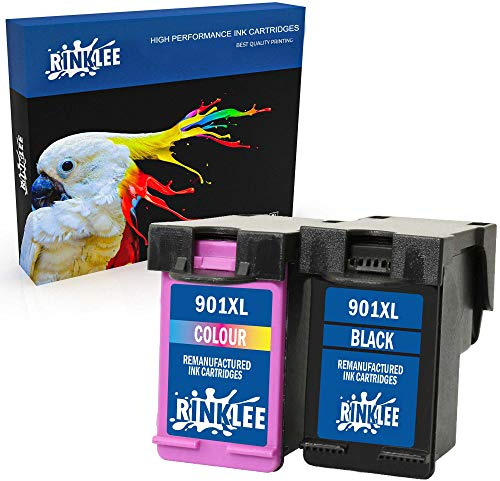 RINKLEE Wiederaufbereitete Tintenpatrone für HP 901 901XL kompatibel mit HP OfficeJet 4500 J4500 J4524 J4535 J4540 J4550 J4580 J4624 J4660 J4680 J4680c G510a G510g G510n | 1 Schwarz, 1 Farbig