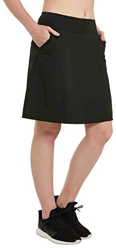 Westkun Damen Golfrock Skort Hosenrock Knielang mit Tasche und Innenshorts Tennisrock Activewear für Workout Wander Schwarz M