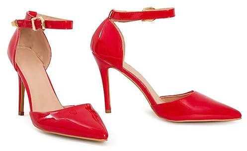Womens Mens Unisex Ankle Strap Buckle Stiletto Heel Court Shoes Plus Size 9 10 11 12 (Red Patent, Numeric_11)