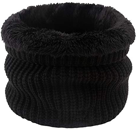 MoreChioce Damen Herren Winter Loop Schal, Warm Gestrickt Schlauchschal Unisex Elastisch Halswärmer Weich Fleecefutter Rundschal Loopschal Halstuch,Schwarz