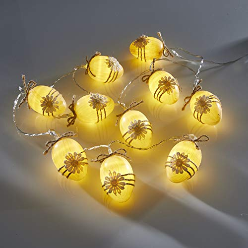LED Ostereier Oster Lichterkette 10 Warmweiße Leuchtostereier mit Garn umwickelt Ostern Batteriebetrieben 175cm Timerfunktion Frühlingsdekoration Osterdekoration