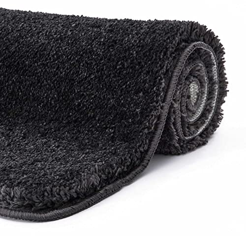 etérea Badezimmerteppich Jana - Badematte rutschfest 80x50 cm - Badvorleger waschbar Hochflor - Bathroom Mat - Badteppich Hochflor Schwer - Badläufer Teppich 50x80cm - Schwarz