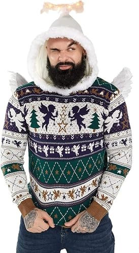 U LOOK UGLY TODAY Hässlicher Weihnachtspullover, Unisex Lustiger Chunky Fair Isle Gestrickter Festlicher Pullover für Party Charlie's Christmas Angel S