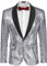 COOFANDY Herren-Blazer mit glänzenden Pailletten, Smoking, Party, Abendessen, Abschlussball, Ein-Knopf-Anzugjacke, silber, L