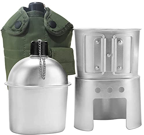 Tempsnow Juego de Bolsas de Aluminio para cantimplora de Agua, cantimplora Militar portátil con Taza para Acampar al Aire Libre, Supervivencia, Experiencia de Naturaleza, Senderismo, mochileros