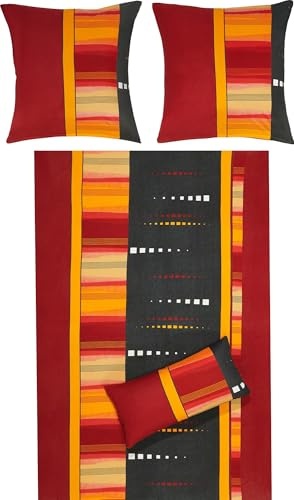 Erwin Müller Bettwäsche Mako-Single-Jersey rot-gelb-anthrazit Größe 1x 135x220 cm + 1x 40x80 cm