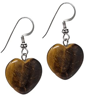 Handgemachte natürliche Edelstein Herzform Sterling Silber Tropfen Ohrringe - Geschenkideen für Frauen und Mädchen (Braunes Tigerauge)