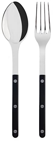 SABRE PARIS - Bistrot 2Pc Servizio Set - Cucchiaio da portata - Forchetta da portata - Acciaio inossidabile di alta qualità - Nero lucido