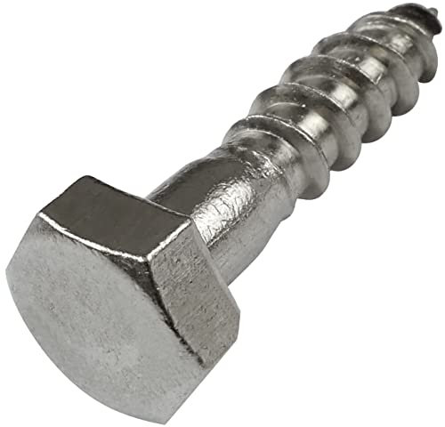 AERZETIX - C59107 - Lot de 10 Vis à bois tête hexagonale tirefond Ø6x25 mm autotaraudeuse - DIN 571 - en acier inoxydable A2