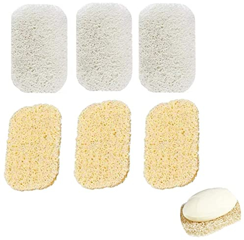Antidérapant Tampon de Savon, Porte Savon Écologique, 6 Pièces Luffa Naturel, Support de Douche Repose Laiteux pour Empêcher la Croissance des Bactéries de Salle de Bain