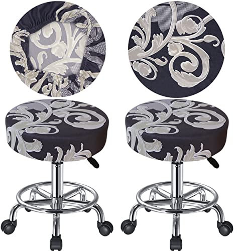 HuaLiSiJi Hockerbezug Rund Sitzhocker Rund 30-40cm, Reiche Farben, Dehnbar Knitterfrei Waschbar Staubdicht Weich und Langlebig, Auch für Quadratischen Hocker Geeignet (2, Schwarz/Beige)