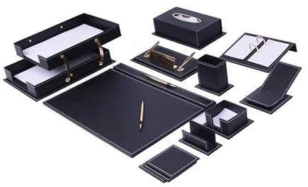 Schreibtisch-Organizer – Schreibtisch-Zubehör – Leder-Schreibtisch-Organizer – Schreibtisch-Set aus Lederfaserstoff – Heimbüro-Zubehör – Schreibtischzubehör aus Leder – 14-teiliges Set (schwarz)