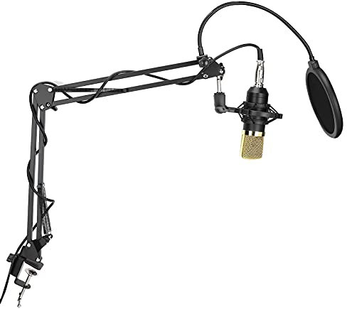 Zunate Professional Condenser Microphone,Foldable High Sensitivity Unidirectional Recording 3.5mm Mic Kit,for KTV Computer Studio Podcast (BM700)