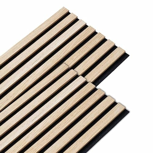 DECOON - Lot de 5 Panneaux tasseaux Bois véritable chêne Clair - Design Moderne - Fond Noir, idéal Mur TV & Bureau - Pose Facile - 250 x 30 x 1 cm (3,75 m²)