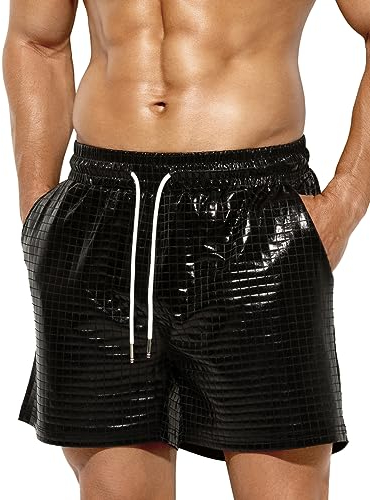 Casey Kevin Metall Shorts Herren Glänzende Kurze Hose Party Gold Silber Bar Metallic-Shorts Pailletten Boxershorts