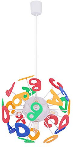 Pendelleuchte Kinderzimmer Hängelampe Buchstaben Kinderlampe in Kugelform, Kunststoff bunt, Fassungen 4x E14, DxH 35x120 cm