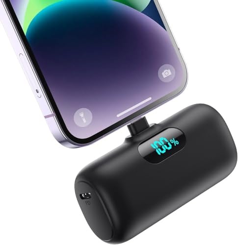 Power Bank 5000mAh per iPhone, Ultra Compatta Caricabatterie Portatile, PD 15W 3.0A Ricarica Rapida Batteria Esterna Mini Powerbank con LED Display per iPhone 14/13/12/11/XR/8/7 Ecc (Nero)