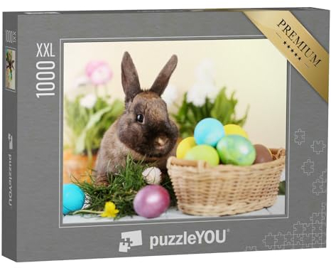 Puzzle 1000 Teile XXL „Osterhase und Ostereier auf grünem Gras“ – aus der Puzzle-Kollektion Festtage
