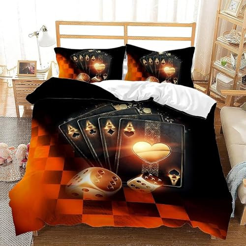 Copripiumino Matrimoniale 260x240 Carte da Gioco Stampa 3D Set Copripiumino Setaccio Morbido Microfibra Biancheria da Letto Carte da Gioco, Copripiumone con 2 Federe con Cerniera B1829