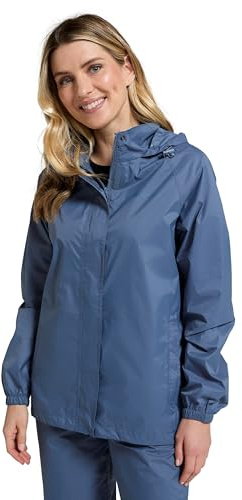 Mountain Warehouse Pakka Womens Waterproof Packable Jacket - Foldaway Hood Jacket, Ladies Coat, Lightweight Rain Jacket - For Spring Summer, Walking, Travelling Blue Women's Size 14