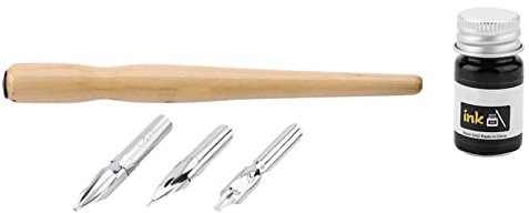 Comic Ink Dip G-Pen Set,3 Nibs 1 Wood Holder 1 Ink Calligraphy Pen Replacement Supplies for Drawing Writing Sketching School Home Use