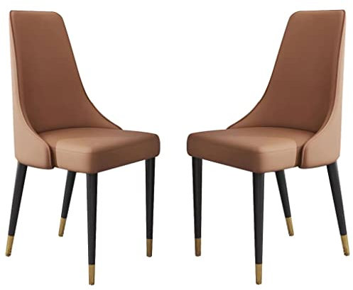 Esszimmerstühle aus Mikrofaser-Leder, 2er-Set, Schlafzimmer, Balkon, Sofa, Stuhl, Eisenbein, Schminktisch, Make-up-Stuhl (Farbe: Dunkelbraun)