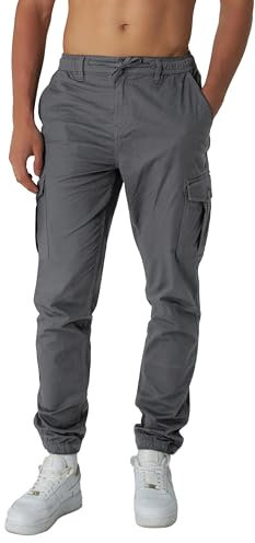 Smith & Solo Cargohose Herren – Chino Hose Cargo Hosen Stretch, Arbeitshosen Baggy Baumwolle, Activewear für Herren mit Taschen Kordelzug (Anthrazit, L)