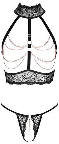 Abierta Fina Dessous-Set, Schwarz, S