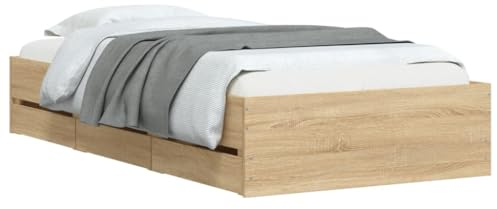 vidaXL Bettgestell, Bettrahmen mit Lattenrost, Bett Gästebett mit Schubladen, Einzelbett Schlafzimmerbett Schlafzimmermöbel, Sonoma-Eiche 90x200cm Holzwerkstoff