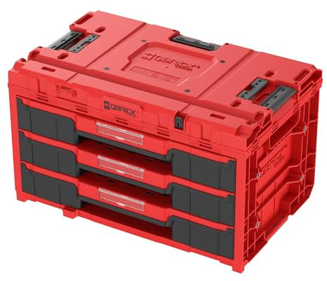 Qbrick - System ONE Drawer 3 Toolbox 2.0 RED Ultra HD - Organiser Storage for Tools Set and Accessories with High Storage Capacity - Made of Durable Plastic - Empty Tool Box