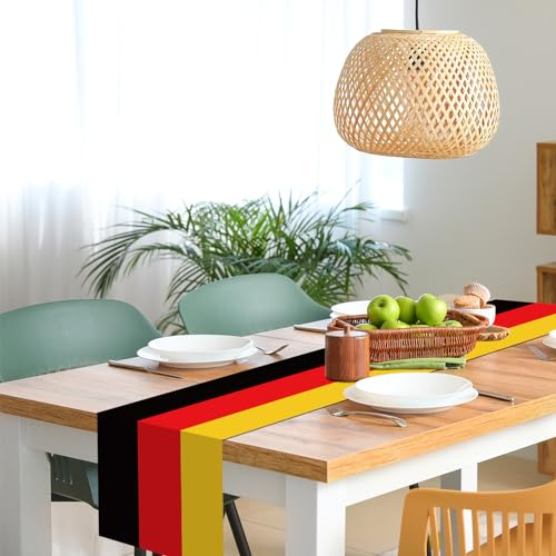 Fennoral Oktoberfeststischläufer 35x180 cm Bayerische Tischdeko Klassiche Schwarz Rot Gelb Deutschland Fahnen Tischband Oktoberfestdeko für Bierfest Bayern Garten Wiesen Bar Party