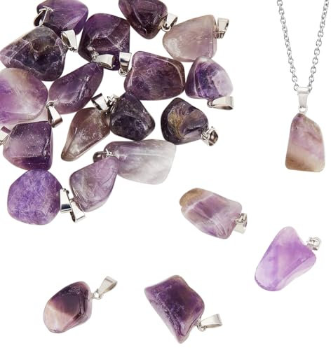 Beebeecraft 1 scatola di Ciondoli di Ametista Naturale Ciondoli di Pietra Viola Irregolare con Staffe A Scatto In Acciaio Inossidabile per La Creazione di Gioielli Fai Da Te Artigianali
