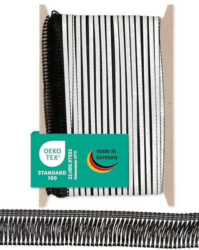Halbach Seidenbänder Premium Fransenborte selbstklebend | Breite 40mm Länge 25m | Öko-Tex 100 zertifizierte Fransen | Borte Made in Germany, Farbe: schwarz