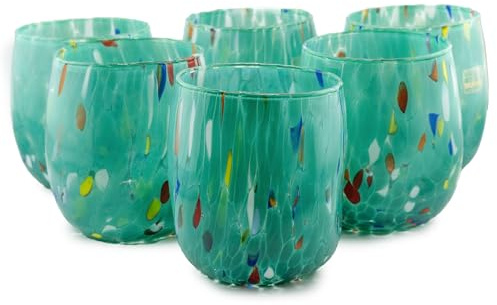 MurArt Bicchieri di Murano Verde Petrolio Set da 6 bicchieri da 400ml Collezione Onde in vetro soffiato a mano in lavorazione artigianale