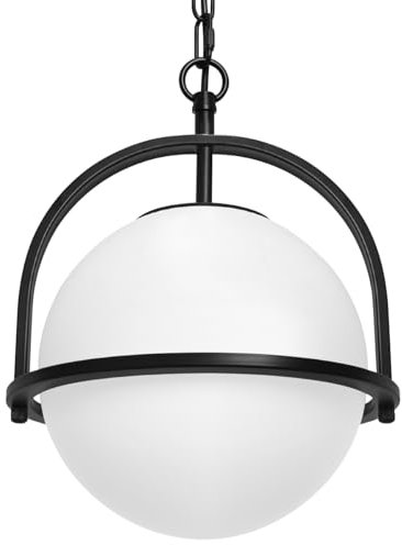 Long Life Lamp Company Opal Glass Globe Pendant Light Fitting Industrial Nautical Ceiling Light Black Chain Suspended K426